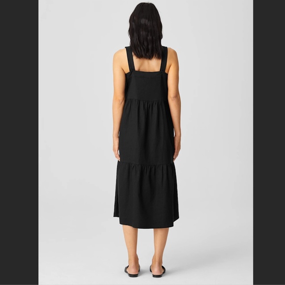 Eileen Fisher Organic 100% Linen Delave Tiered Maxi Dress Size XL, Black - Picture 2 of 8